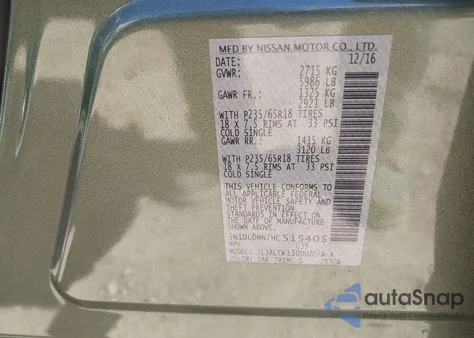 2017 Infiniti Qx60 z USA, uszkodzony, nr VIN 5N1DL0MN7HC515405